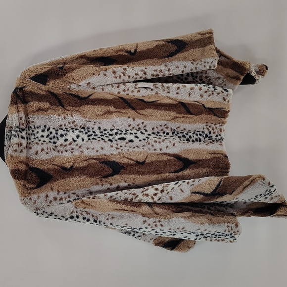 Yahada Open Cardigan Light Jacket Faux Fur Lined Size Medium Cream Brown Black - Picture 7 of 8